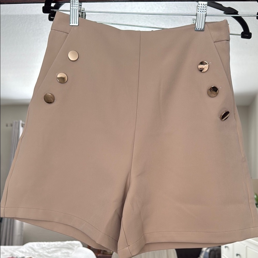 Bohme Tan High Waist Shorts with Nautical Flair